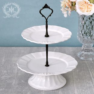【ハルモニア】ホワイトクラウンケーキスタンド2段（R) 1348【ケーキスタンド 食器 アンティーク 王レート 陶器 クリスマス】