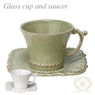 バーレスク カップ＆ソーサー BP017 オリーブ ホワイト【ハルモニア ティーカップ アンティーク セット 陶器 ボルダロ・ピニェイロ ポルトガル製 母の日】