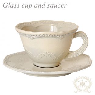 ラセラミカ レースカップ＆ソーサー LC046 クリーム/ブルー　LC046【ハルモニア ティーカップ アンティーク セット 陶器 イタリア製 母の日】