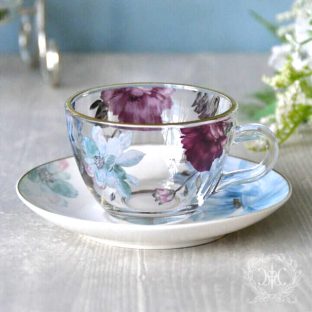 ブロッサムガラスカップ&ソーサー（R） 1382【ハルモニア ティーカップ アンティーク セット 花柄 硝子 父の日 母の日 敬老の日 クリスマス】