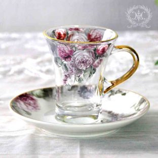 ローズブーケガラスカップ＆ソーサー (R) 800008【ハルモニア ティーカップ カップ ソーサー アンティーク 母の日 父の日 敬老の日 クリスマス】