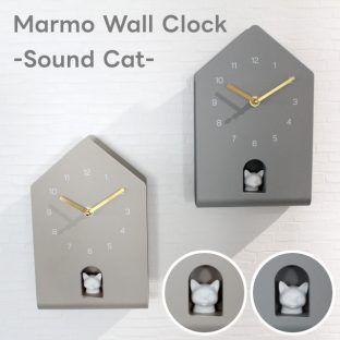Marmo Wall Clock -Sound Cat- I04-6173 I04-6174【グローバルアロー global arrow 掛け時計 壁掛け 鳩時計 アナログ時計 スイープ秒針 北欧 ナチュラル シンプル 猫 ネコ ねこ cat 母の日 父の日 敬老の日 クリスマス xmas】