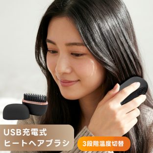 carenia USB充電式 ヒートヘアブラシ ミニ 31036【トレードワン ヘアアイロン ブラシ 充電式 コードレス くし型 ストレートアイロン 小型 軽量 髪の毛 ヘアスタイル 身だしなみ 男女兼用 持ち運び 美容 家電】
